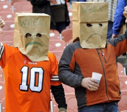 Sad Cleveland Browns fans with paper bags on their heads