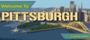 Liberty Bridge over Allegheny River at sunset with Pittsburgh skyline